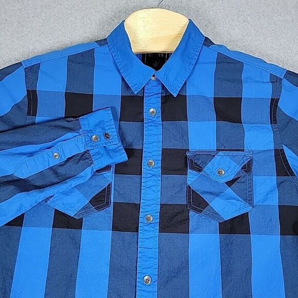 Guess Flannel Shirt Men's Large Blue/Black Slim Fit Button Up Long Sleeve Preppy - Picture 1 of 13